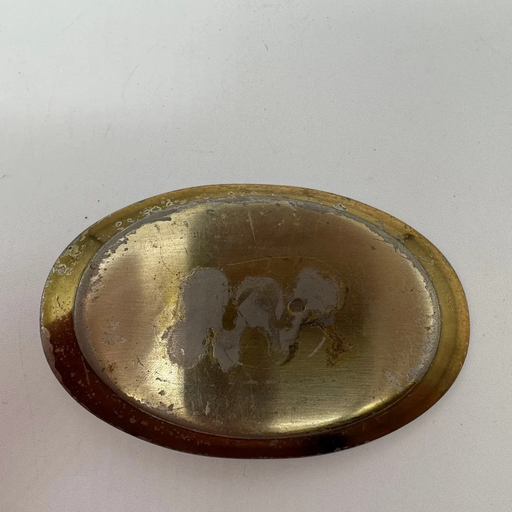 Vintage Brass Tone Oval Belt Buckle Western Cowboy Rodeo Belt Accessory